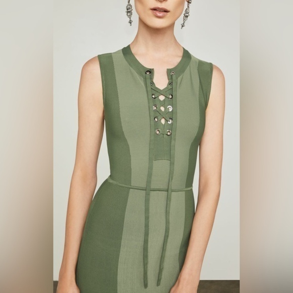 NWT BCBGMAXAZRIA Earth Green Safari Bodycon Midi Dress Size XXS
